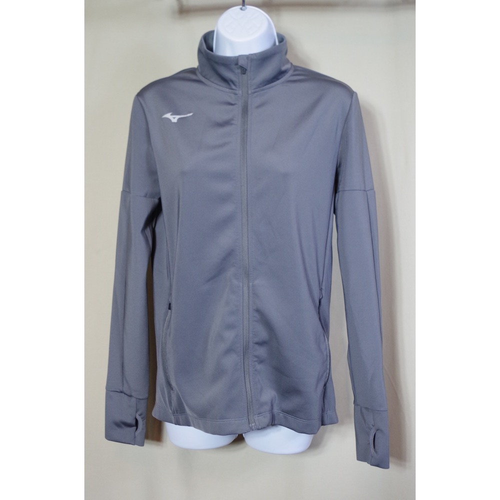 Mizuno Women's Medium Gray Full Zip Track Jacket Thumbholes Athletic Training